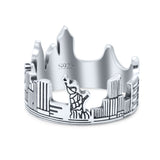 Filigree New York Skyline Popular Landmarks Oxidized Band Solid 925 Sterling Silver Thumb Ring (11.2mm)