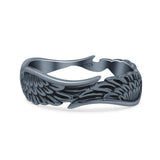 Unique Vintage Wings Design Antique Feather Band Oxidized Band Solid 925 Sterling Silver Thumb Ring (5.4mm)