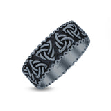 Irish Triquetra Knot Band Celtic Trinity Knot Rounded Oxidized Band Solid 925 Sterling Silver Thumb Ring (7mm)