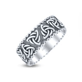 Irish Triquetra Knot Band Celtic Trinity Knot Rounded Oxidized Band Solid 925 Sterling Silver Thumb Ring (7mm)