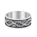 Attractive Oxidized Snakes Carved Rounded Engraved Designer Fashion Band Solid 925 Sterling Silver Thumb Ring (7.4mm)