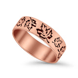 Unique Oak Leaf Rounded Engraved Oxidized Designer Traditional Band Solid 925 Sterling Silver Thumb Ring (5.7mm)