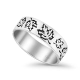Unique Oak Leaf Rounded Engraved Oxidized Designer Traditional Band Solid 925 Sterling Silver Thumb Ring (5.7mm)