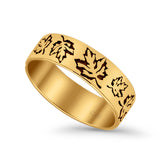 Oak Leaf Engraved Oxidized Band 925 Sterling Silver Thumb Ring (5.7mm)