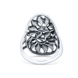 Filigree Leaves Circle Charm Tree of Life Statement Oxidized Band Solid 925 Sterling Silver Thumb Ring (27.5mm)