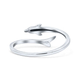 Beautiful Little Dolphin Wrap Around Adjustable Fascinating Oxidized Band Solid 925 Sterling Silver Thumb Ring (7.5mm)