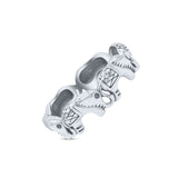 Eternity Rounded Seven Elephants Designer Oxidized Finish Animal Fashion Band Solid 925 Sterling Silver Thumb Ring (5.7mm)