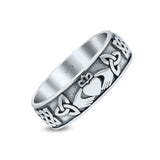 Traditional Irish Claddagh Triquetra Celtic Knot Trinity Statement With Heart Shape Oxidized Filigree Design Band Solid 925 Sterling Silver Thumb Ring (6mm)