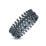 Antique Style Eternity Beautiful Artisan Designer Trending Oxidized Band Solid 925 Sterling Silver Thumb Ring (6.5mm)