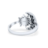 Celestial Moon And Sun Filigree Crescent Affectionate Fashion Oxidized Ring Band Thumb Ring (11.2mm)