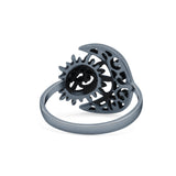 Filigree Crescent Moon & Sun Ring Oxidized 925 Sterling Silver (14.6mm)