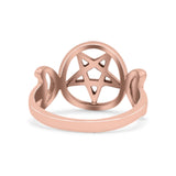 Iconic Half Moon And Star Goddess Triple Pentacle Design Pentagram Trending Oxidized Band Thumb Ring (12.5mm)