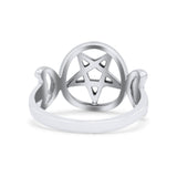 Iconic Half Moon And Star Goddess Triple Pentacle Design Pentagram Trending Oxidized Band Thumb Ring (12.5mm)