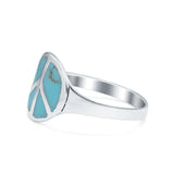 Peace Sign Ring Simulated Turquoise Cubic Zirconia 925 Sterling Silver