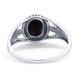 Flower Shank Oxidized Antique Vintage Style Oval Ring Solid 925 Sterling Silver