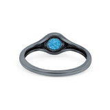 Petite Dainty Round Lab Opal Promise Ring Solid Oxidized 925 Sterling Silver (6mm)