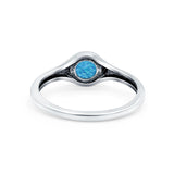 Petite Dainty Round Lab Opal Promise Ring Solid Oxidized 925 Sterling Silver (6mm)