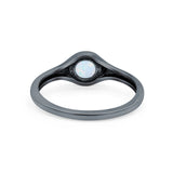 Petite Dainty Round Lab Opal Promise Ring Solid Oxidized 925 Sterling Silver (6mm)