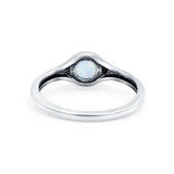 Petite Dainty Round Lab Opal Promise Ring Solid Oxidized 925 Sterling Silver (6mm)