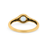 Petite Dainty Round Lab Opal Promise Ring Solid Oxidized 925 Sterling Silver (6mm)