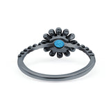 Flower Style Petite Dainty Round Lab Opal Ring Solid Oxidized 925 Sterling Silver (9mm)