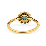 Flower Style Petite Dainty Round Lab Opal Ring Solid Oxidized 925 Sterling Silver (9mm)