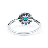 Flower Style Petite Dainty Round Lab Opal Ring Solid Oxidized 925 Sterling Silver (9mm)