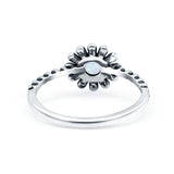 Flower Style Petite Dainty Round Lab Opal Ring Solid Oxidized 925 Sterling Silver (9mm)