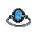 Petite Dainty Vintage Style Lab Opal Ring Solid Oval Oxidized 925 Sterling Silver