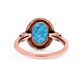 Petite Dainty Vintage Style Lab Opal Ring Solid Oval Oxidized 925 Sterling Silver