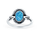 Petite Dainty Vintage Style Lab Opal Ring Solid Oval Oxidized 925 Sterling Silver