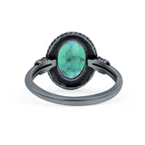 Petite Dainty Vintage Style Lab Opal Ring Solid Oval Oxidized 925 Sterling Silver