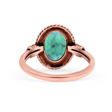 Petite Dainty Vintage Style Lab Opal Ring Solid Oval Oxidized 925 Sterling Silver