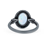 Petite Dainty Vintage Style Lab Opal Ring Solid Oval Oxidized 925 Sterling Silver