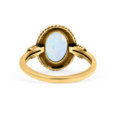 Petite Dainty Vintage Style Lab Opal Ring Solid Oval Oxidized 925 Sterling Silver