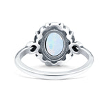 Vintage Style Petite Dainty Lab Opal Ring Solid Oval Oxidized 925 Sterling Silver