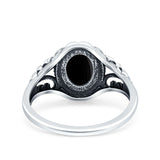 Filigree Vintage Style Oval Lab Opal Ring Solid Oxidized 925 Sterling Silver