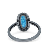 Vintage Style Oval Lab Opal Ring Solid Oxidized 925 Sterling Silver (13mm)