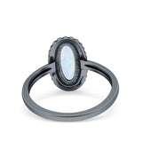 Vintage Style Oval Lab Opal Ring Solid Oxidized 925 Sterling Silver (13mm)