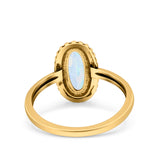 Vintage Style Oval Lab Opal Ring Solid Oxidized 925 Sterling Silver (13mm)