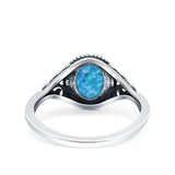 Vintage Style Oval Lab Opal Petite Dainty Ring Solid Oxidized 925 Sterling Silver