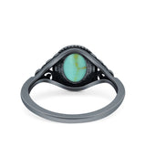 Vintage Style Oval Lab Opal Petite Dainty Ring Solid Oxidized 925 Sterling Silver