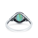 Vintage Style Oval Lab Opal Petite Dainty Ring Solid Oxidized 925 Sterling Silver