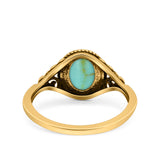 Vintage Style Oval Lab Opal Petite Dainty Ring Solid Oxidized 925 Sterling Silver