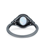 Vintage Style Oval Lab Opal Petite Dainty Ring Solid Oxidized 925 Sterling Silver