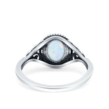 Vintage Style Oval Lab Opal Petite Dainty Ring Solid Oxidized 925 Sterling Silver
