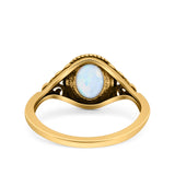 Vintage Style Oval Lab Opal Petite Dainty Ring Solid Oxidized 925 Sterling Silver