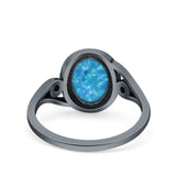 Petite Dainty Oval Lab Opal Vintage Style Ring Oxidized Solid 925 Sterling Silver 925 Sterling Silver