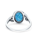 Petite Dainty Oval Lab Opal Vintage Style Ring Oxidized Solid 925 Sterling Silver 925 Sterling Silver