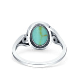 Petite Dainty Oval Lab Opal Vintage Style Ring Oxidized Solid 925 Sterling Silver 925 Sterling Silver